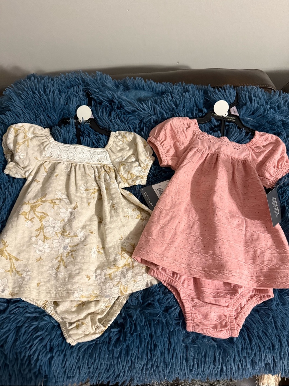 2 pack Toddler Girls Matching Set - Pink & Cream Floral Puff-Sleeve Romper Duo